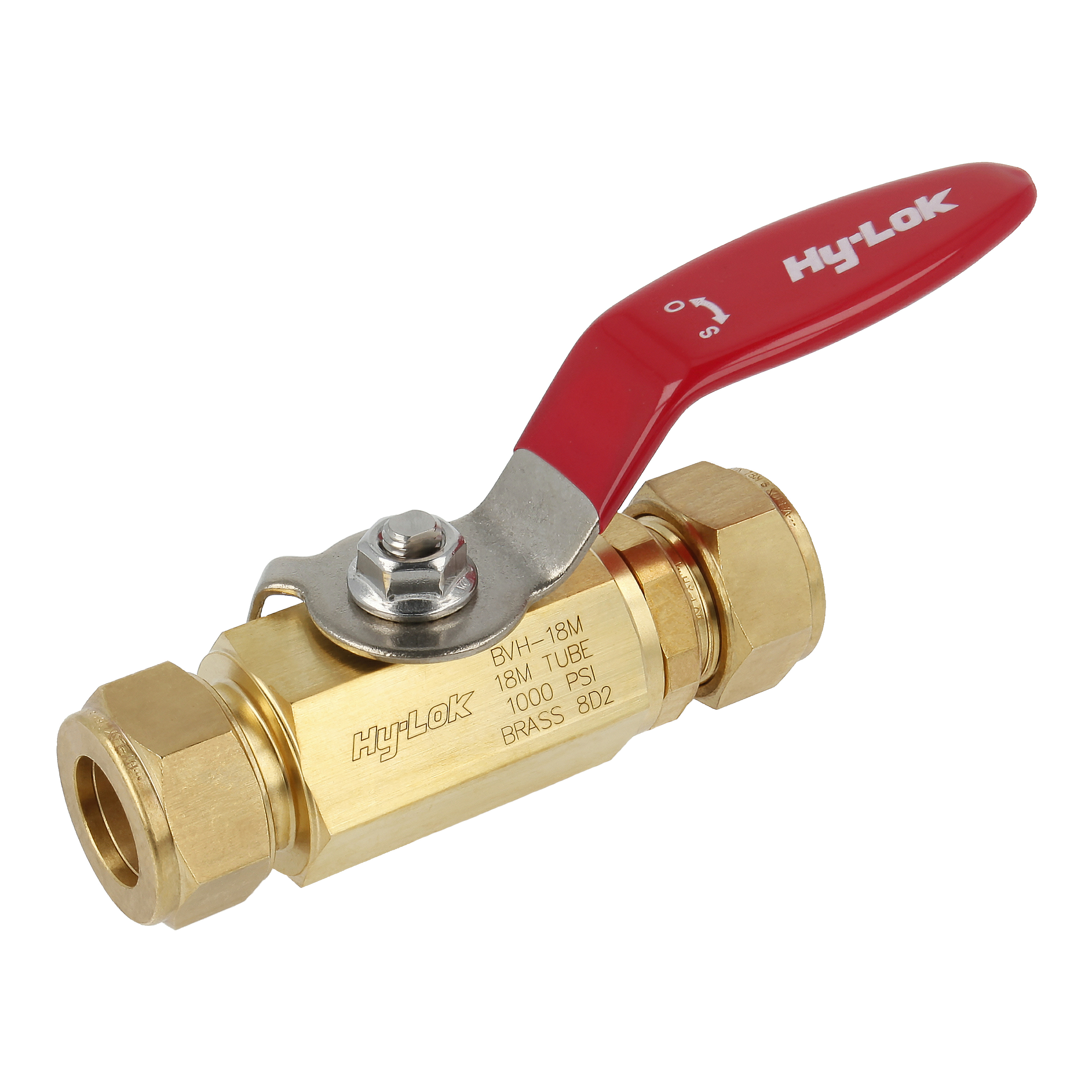 Kugelhahn, Messing, 110-Serie, max.: 69 bar, PTFE, 7,5mm Bohrung, 12mm Klemmring