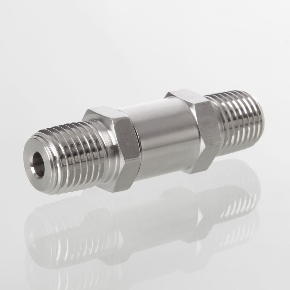 Rückschlagventil, Edelstahl,    700H-Serie, max.. 413 bar, FKM O-Ring, 4,8mm Bohrung, Öffnungsdruck: 10 psi, 1/4" NPT AG x 1/4" NPT IG