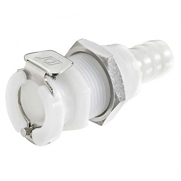 Schnellkupplungskörper, Acetal, 3/8" Schlauchtülle, mit Ventil, VPE: 25 Stück